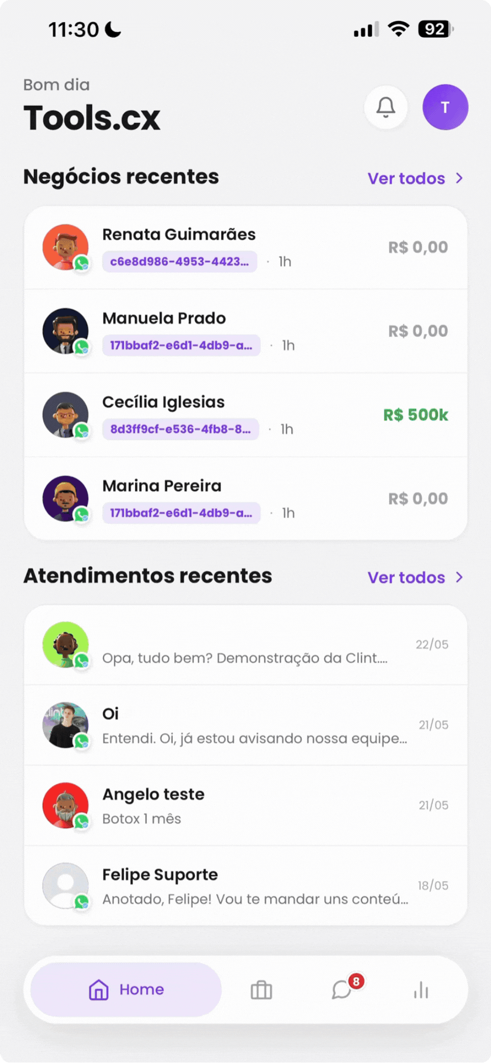App Clint — telas do aplicativo